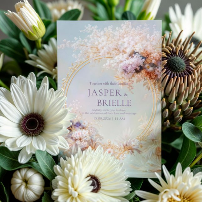 Boho blomsterkrans Guld ram Elegant bröllop Inbjudningar (Skapare uppladdad)