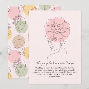 Boho blomsterkvinnlig illustration, Glad internati Julkort