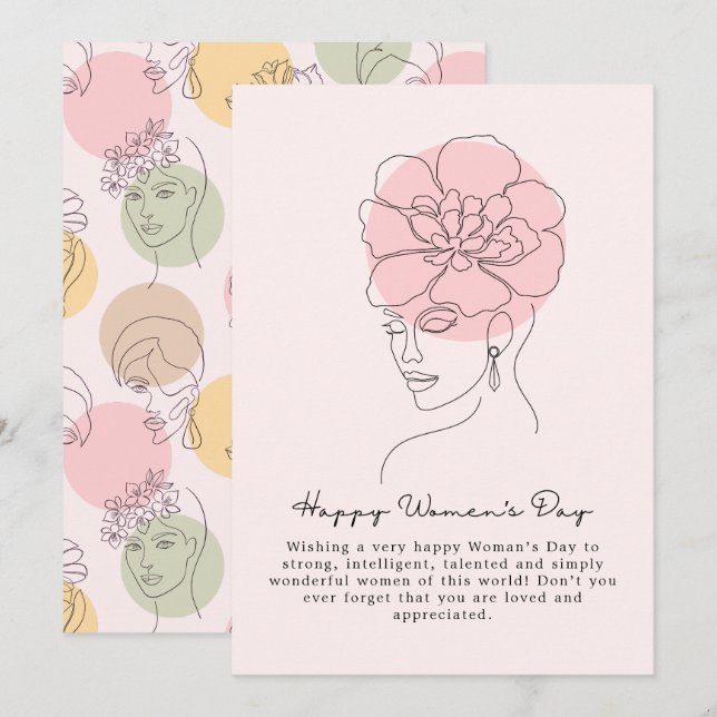 Boho blomsterkvinnlig illustration, Glad internati Julkort (Fram/baksida)