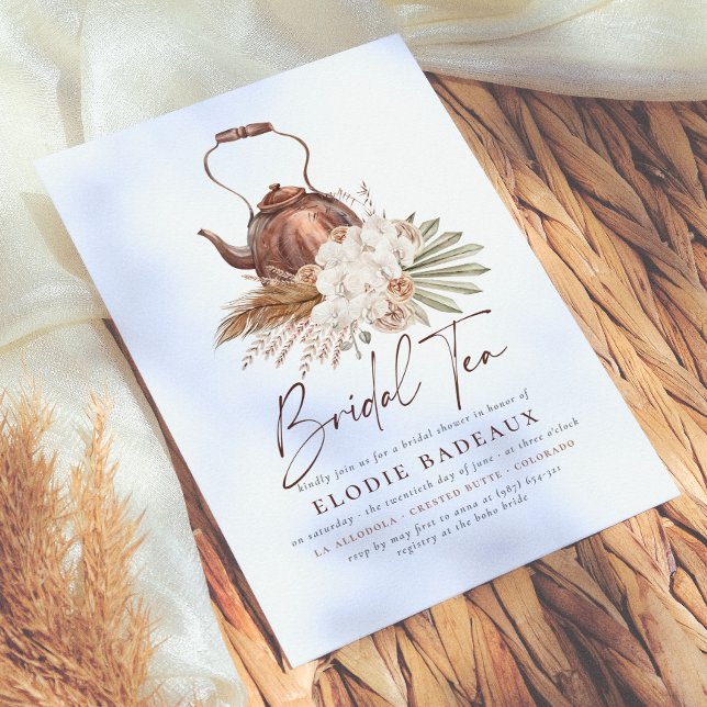 Boho blomsterlig pampasgräs modern tårbröllopsfest inbjudningar (Skapare uppladdad)