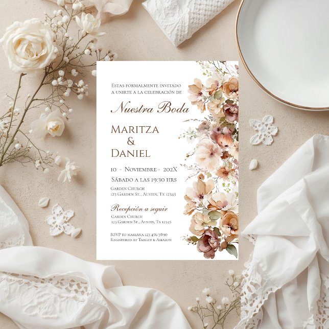 Boho blomsterlig spanskt bröllopsinbjudan inbjudningar (Skapare uppladdad)