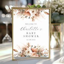 Boho blomsterlig välkomstskylt med Pampasgräs Ros