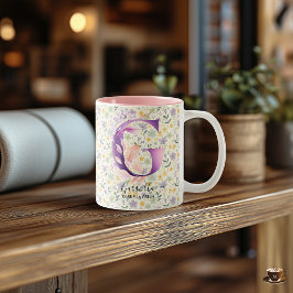 Boho blomstermönster bokstav G monogram konst Två-Tonad Mugg