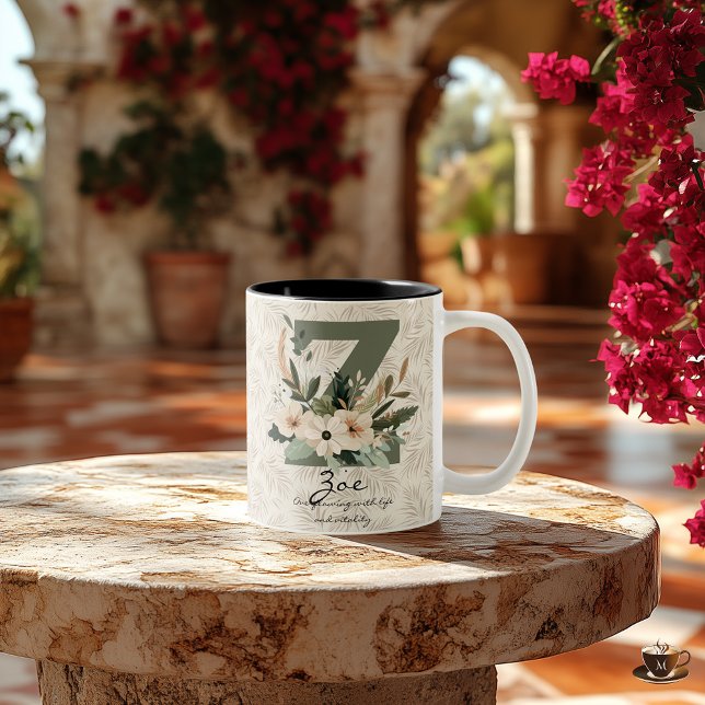 Boho blomstermugg med bokstaven Z och personligt n Två-Tonad Mugg (Skapare uppladdad)
