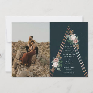 Boho blomsterpyramid bröllopsfoto spara datumet inbjudningar
