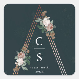 Boho blomsterpyramid strukturellt bröllopsfavorit fyrkantigt klistermärke