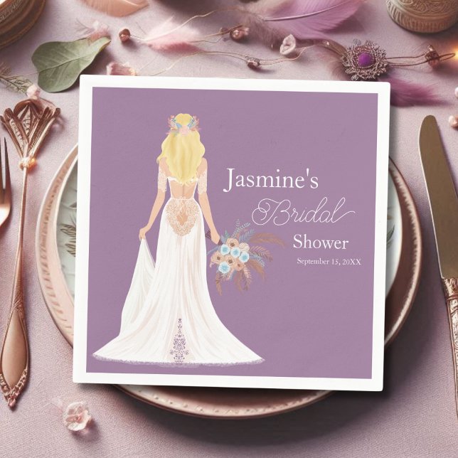 Boho Blonde Hair Bride with Flowers Pappersservett (Skapare uppladdad)