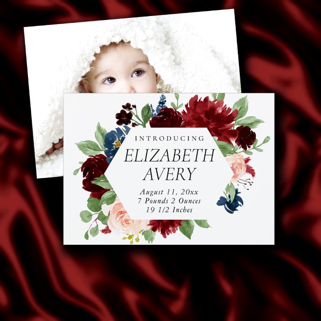 Boho Bloom | Bugundy Red and Navy Blue Photo Bird Meddelande (Skapare uppladdad)