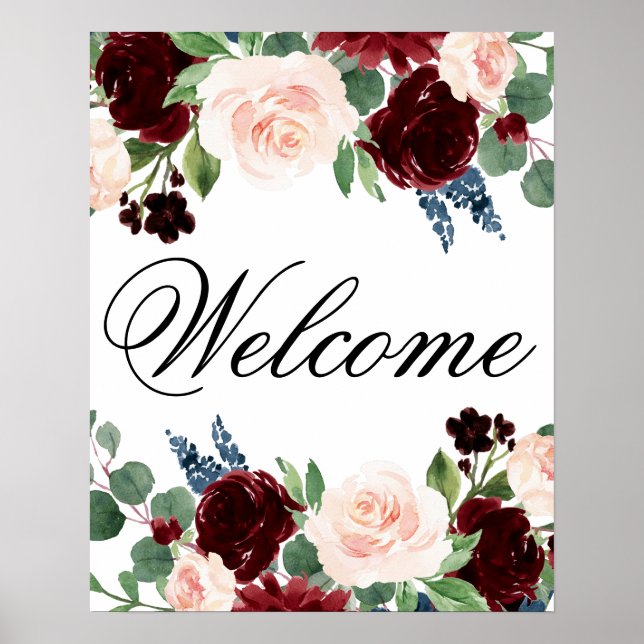 Boho Bloom | Burgunder och Marinblå Välkommen till Poster (Framsidan)