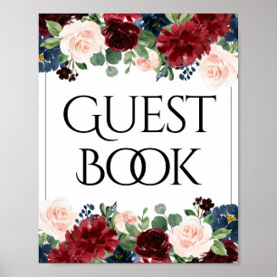 Boho Bloom   Burgunderröd och marinblå gästloggbok Poster