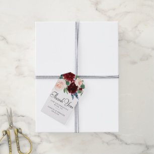 Boho Bloom Burgunderröd och marinblå Tack Presentetikett