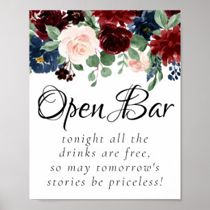 Boho Bloom Burgunderrodnad och Öppen Bar med Nav Poster