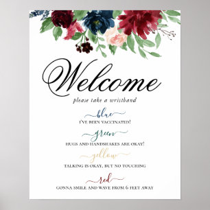 Boho Bloom Burgundy Blommigt Social Avstånd Poster