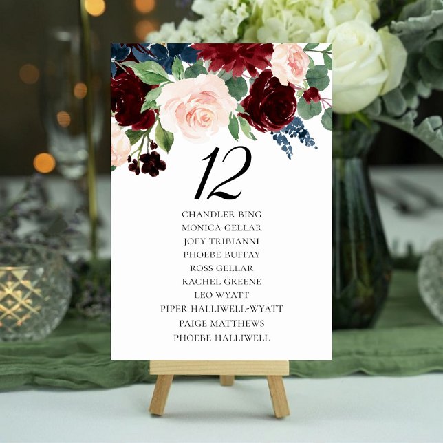 Boho Bloom | Burgundy  och marinGuest Namn Bordsnummer (Skapare uppladdad)