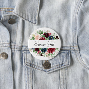 Boho Bloom Burgundy och Navy Blue Brudens sida Knapp