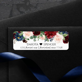 Boho Bloom | Burgundy och Navy Blue Heart Adress Returadress Etikett