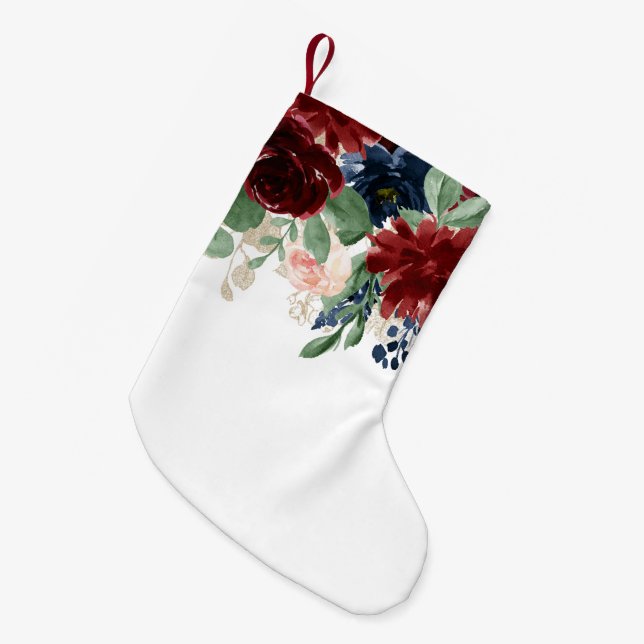 Boho Bloom | Burgundy och Navy Blue Mönster Liten Julstrumpa (Framsidan (Hängande))
