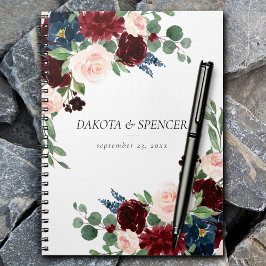 Boho Bloom | Burgundy Red and Navy Blue Anpassning Anteckningsbok