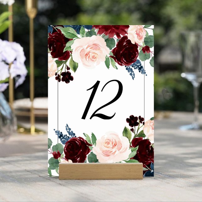 Boho Bloom | Burgundy Red and Navy Blue Bouquets Bordsnummer (Skapare uppladdad)