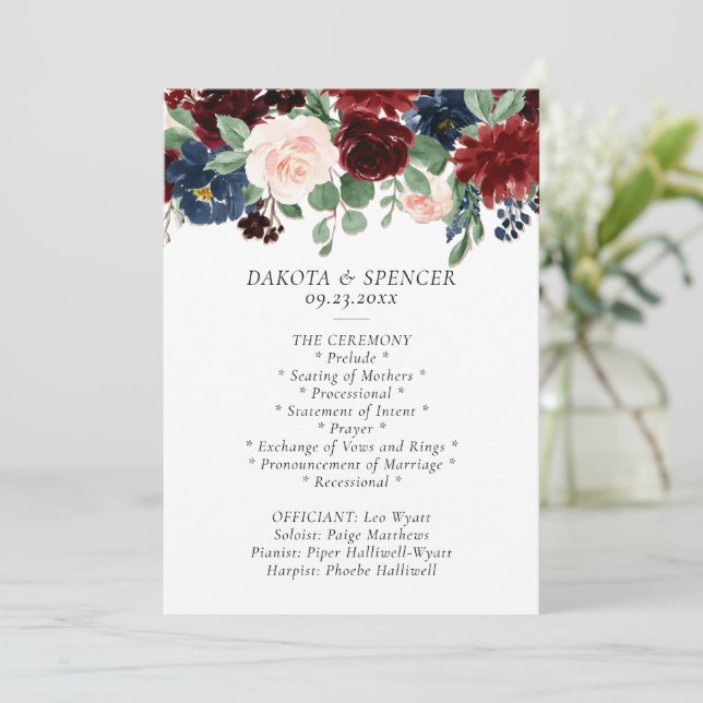 Boho Bloom | Burgundy Red and Navy Blue Garland Program (Stående Fram)