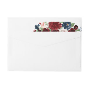 Boho Bloom Burgundy Red och Navy Blue Adress Etikettband