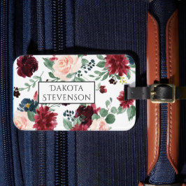 Boho Bloom | Burgundy Red och Navy Blue Monogram Bagagebricka