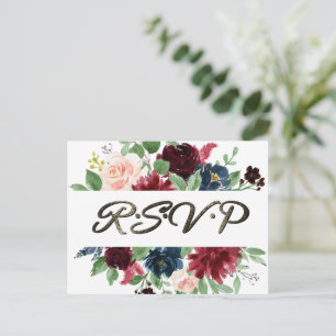 Boho Bloom Burgundy Red och Navy Blue Ro OSA Vykort