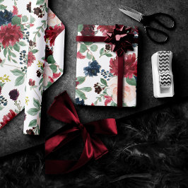 Boho Bloom | Burgundy Rustic Blue och Red Mönster Presentpapper