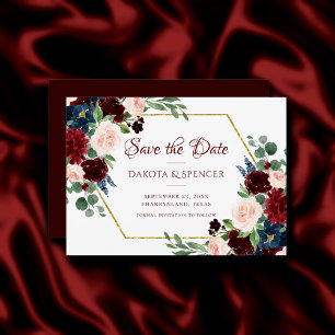 Boho Bloom Elegant Burgundy Blommigt Guld Ram Spara Datumet
