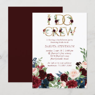 Boho Bloom Elegant Burgundy Marsala I Do Crew Inbjudningar