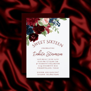 Boho Bloom Elegant Burgundy Red Blommigt Sweet 1 Inbjudningar
