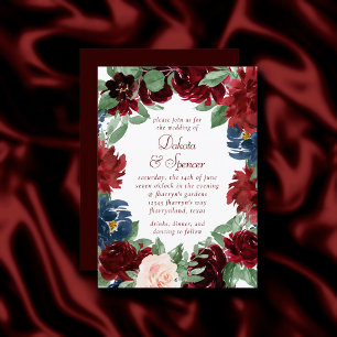 Boho Bloom Elegant Burgundy Red Blommigt WAN Inbjudningar
