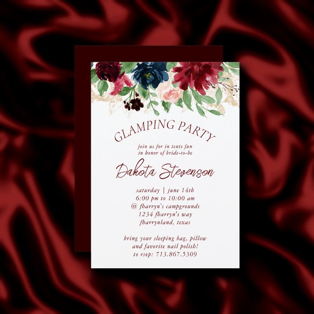 Boho Bloom | Elegant Marsala Red Blommigt Glamping Inbjudningar (Skapare uppladdad)
