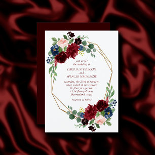 Boho Bloom Elegant Marsala Red Blommigt Guld Ram Inbjudningar