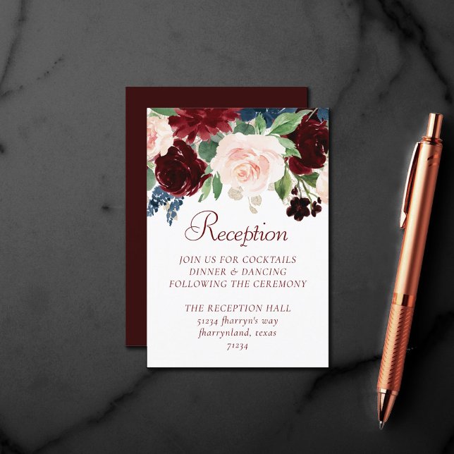 Boho Bloom | Elegant Marsala Red Blommigt Guld Ram Tilläggskort (Skapare uppladdad)