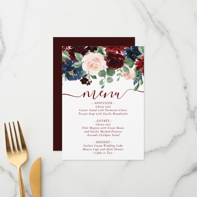 Boho Bloom | Elegant Marsala Red och  Rosa Meny (Fram/Back In Situ)