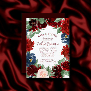 Boho Bloom Elegant Red och Navy Blue Ro Inbjudningar