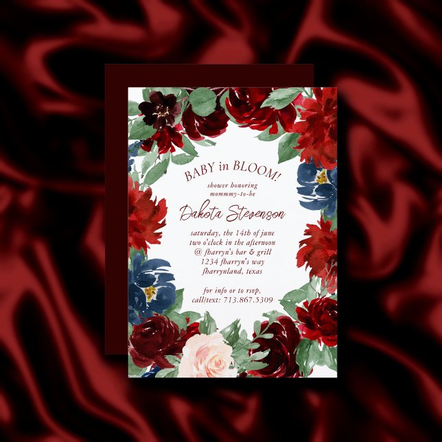 Boho Bloom | Elegant Red  och Navy Blue Ro Inbjudningar (Skapare uppladdad)