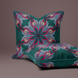 Boho Bloom i djup teal Kudde
