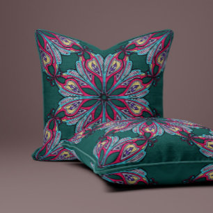Boho Bloom i djup teal Kudde