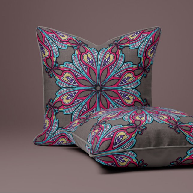 Boho Bloom i varmt grågult Kudde (Skapare uppladdad)