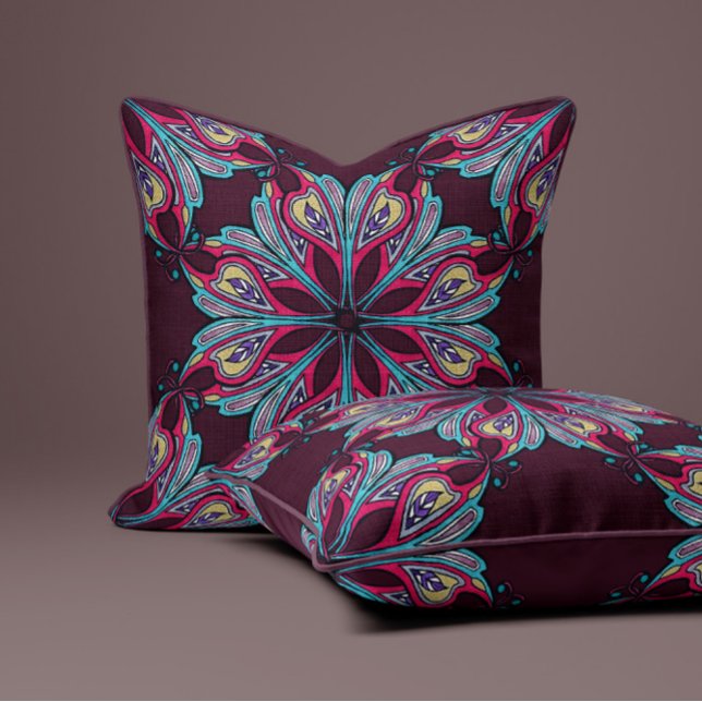 Boho Bloom in Burgundy Kudde (Skapare uppladdad)