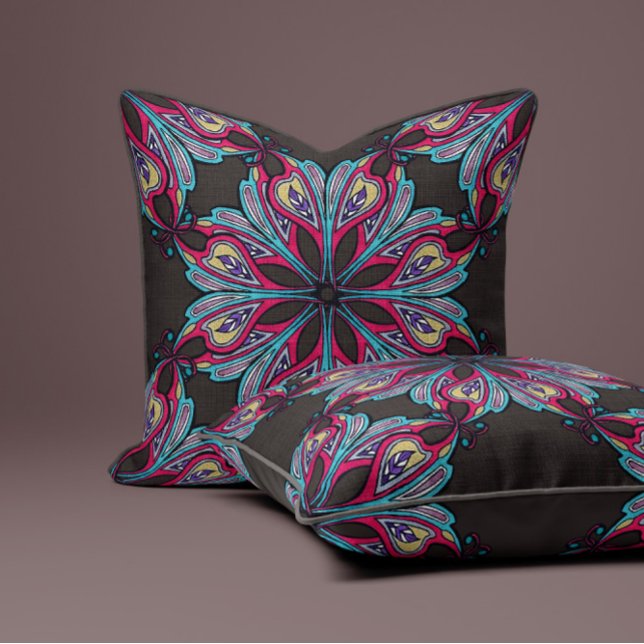 Boho Bloom in Mocha Brown Kudde (Skapare uppladdad)