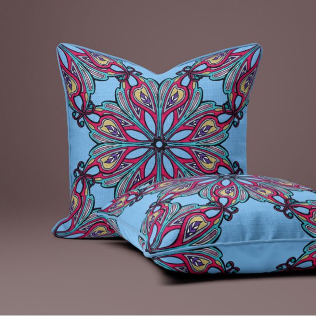 Boho Bloom in Sky Blue Kudde (Skapare uppladdad)