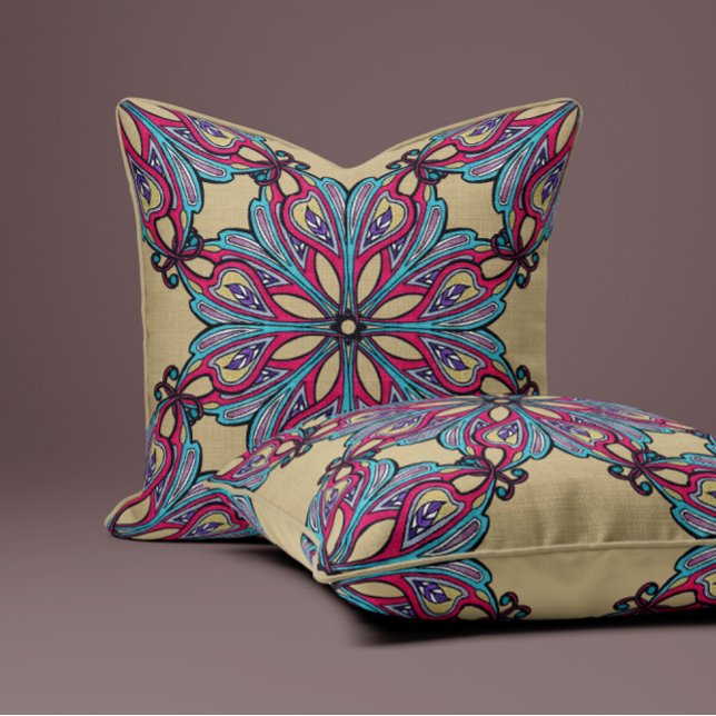 Boho Bloom in Warm Gold Kudde (Skapare uppladdad)