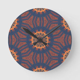 Boho Bloom Mandala Mönster Rund Klocka