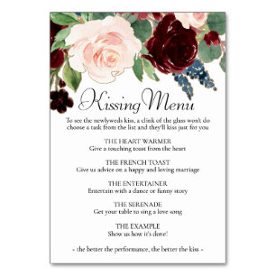 Boho Bloom Menyn Burgundy och Navy Blue Kissing Bordsnummer
