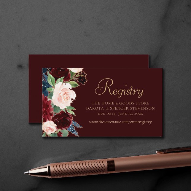 Boho Bloom | Mörk Burgundy Marsala Red Registry Tilläggskort (Skapare uppladdad)