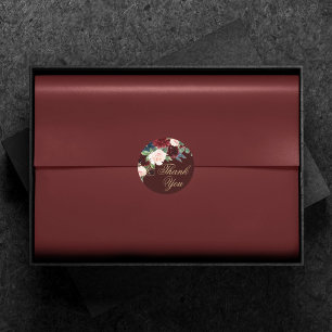 Boho Bloom Mörk Burgundy och marinblå Tack Runt Klistermärke