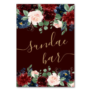 Boho Bloom Mörk Burgundy och marinsöarna Pub Bordsnummer